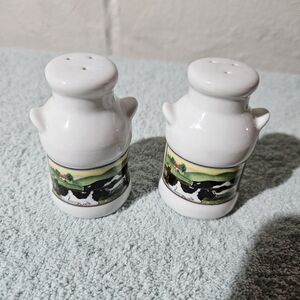 Vintage Holstein Cow Ceramic Milk Can Salt and Pepper Shakers